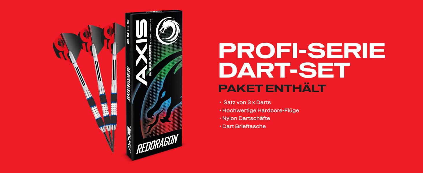 Дарти RED DRAGON Axis Softip 18/20g Tungsten - комплект (стрілки, пір'я, дротики, кейс)