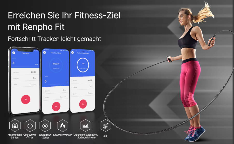 Скакалка RENPHO Smart Fit Jump Rope, Швидкісна тренувальна скакалка, Кросфіт, Професійний спорт, Для дорослих та дітей