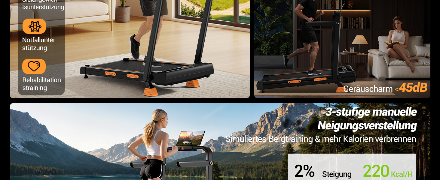 Бігова доріжка Walking Pad Lontek зі схилом 16%, 10 км/год для дому та офісу, LED дисплей, пульт ДУ, потужність 3.0 к.с., макс. навантаження 136 кг, чорна