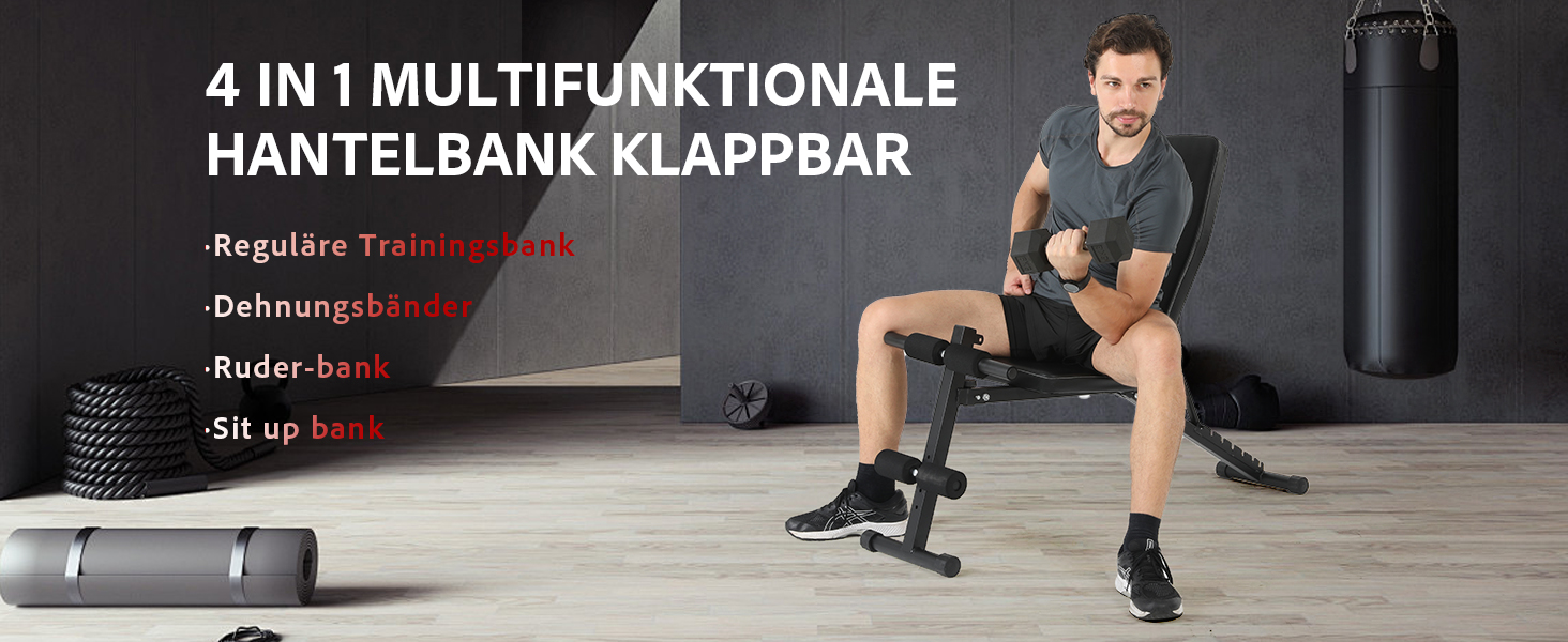 Тренажер для дому 4-в-1: лавка для жиму з регульованою спинкою та фіксатором для ніг, до 150 кг