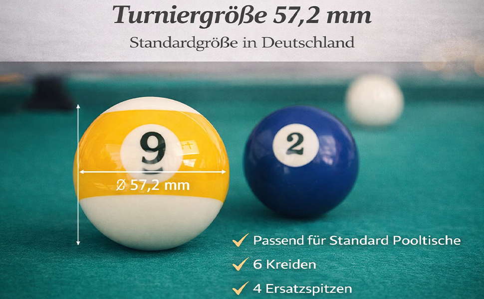 Повний набір аксесуарів для більярда Pool: кулі (57,2 мм), трикутник, крейда та запасні наконечники для дому, бару та клубів