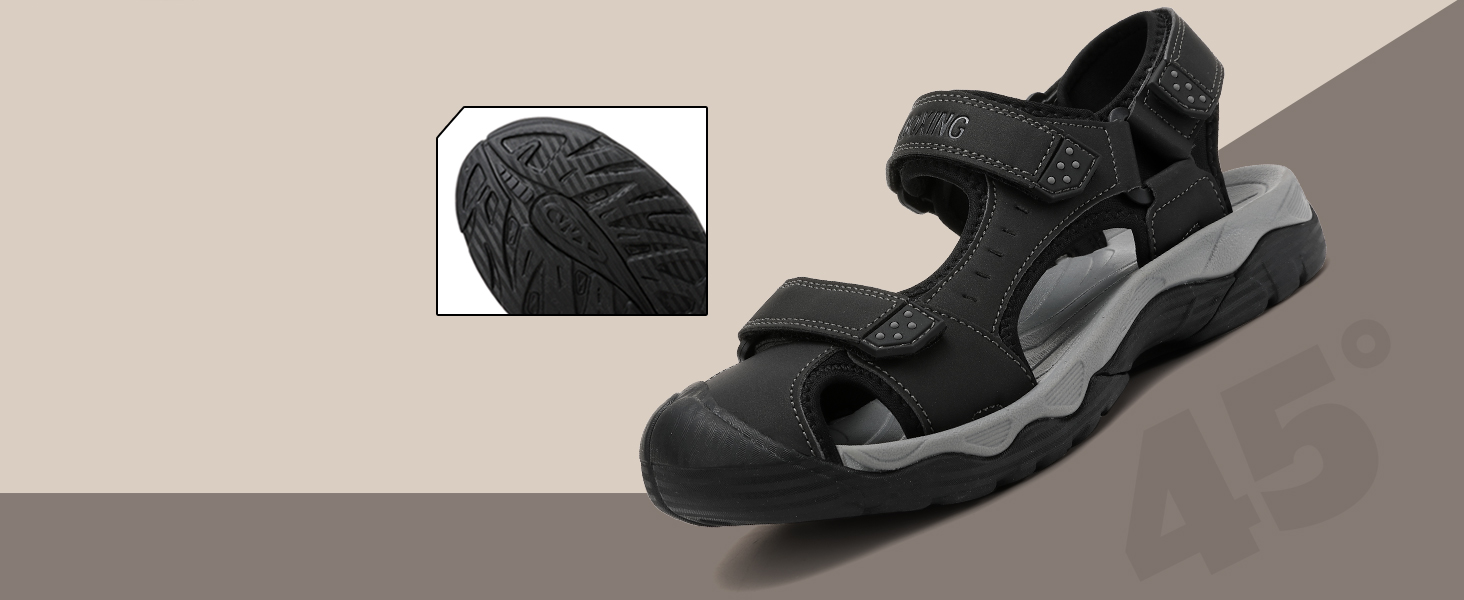 Чоловічі сандалі AX BOXING для трекінгу та спорту, літні, на липучці, дихаючі, чорні, розмір 43 EU