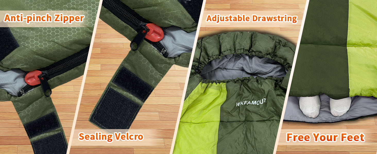 Спальний мішок Outdoor для дорослих, машинного прання, зимовий, водонепроникний, 3-4 сезони, з компресійним мішком, для кемпінгу, походів, подорожей, 0°C-Комфорт, Чорний (Оливковий), 220x85CM-L