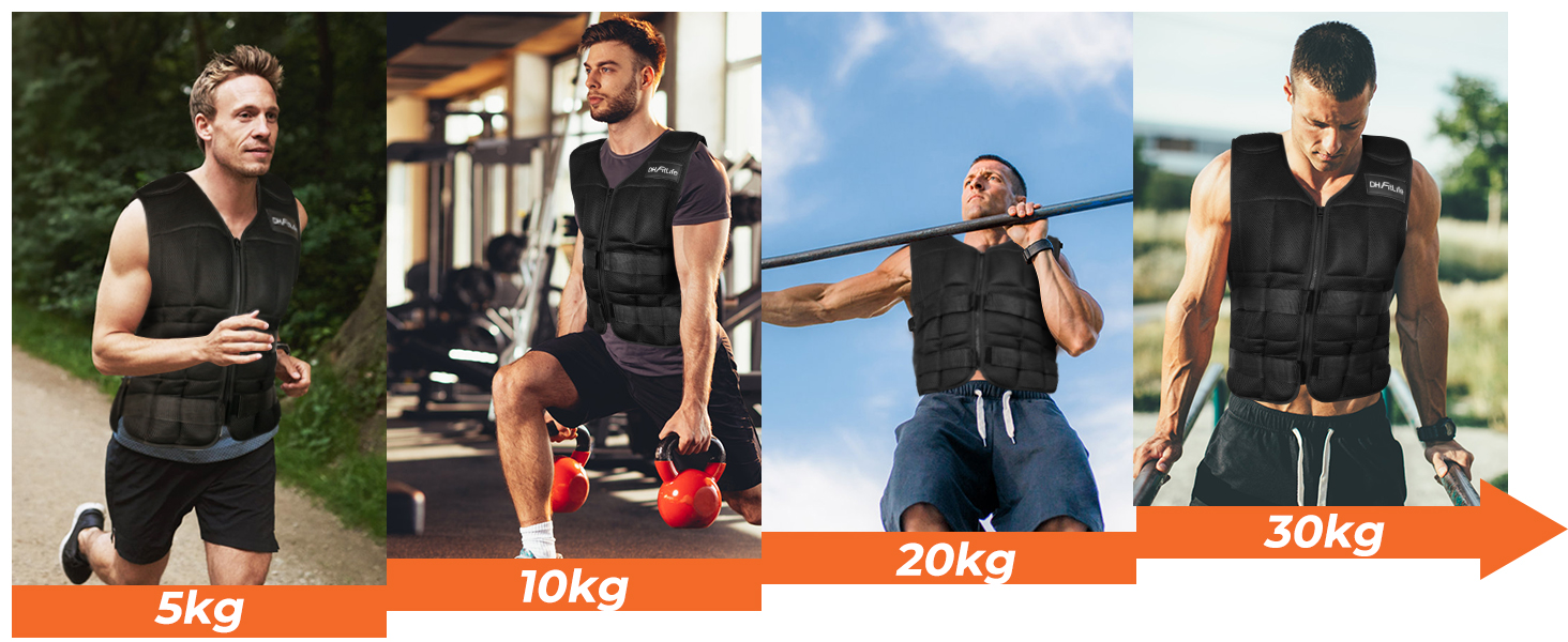 Вага для тренувань DH FitLife, регульована, 10/20/30 кг, для м'язів та силових тренувань | Вага для бігу | Фітнес-вага для жінок та чоловіків, чорна, 30 кг