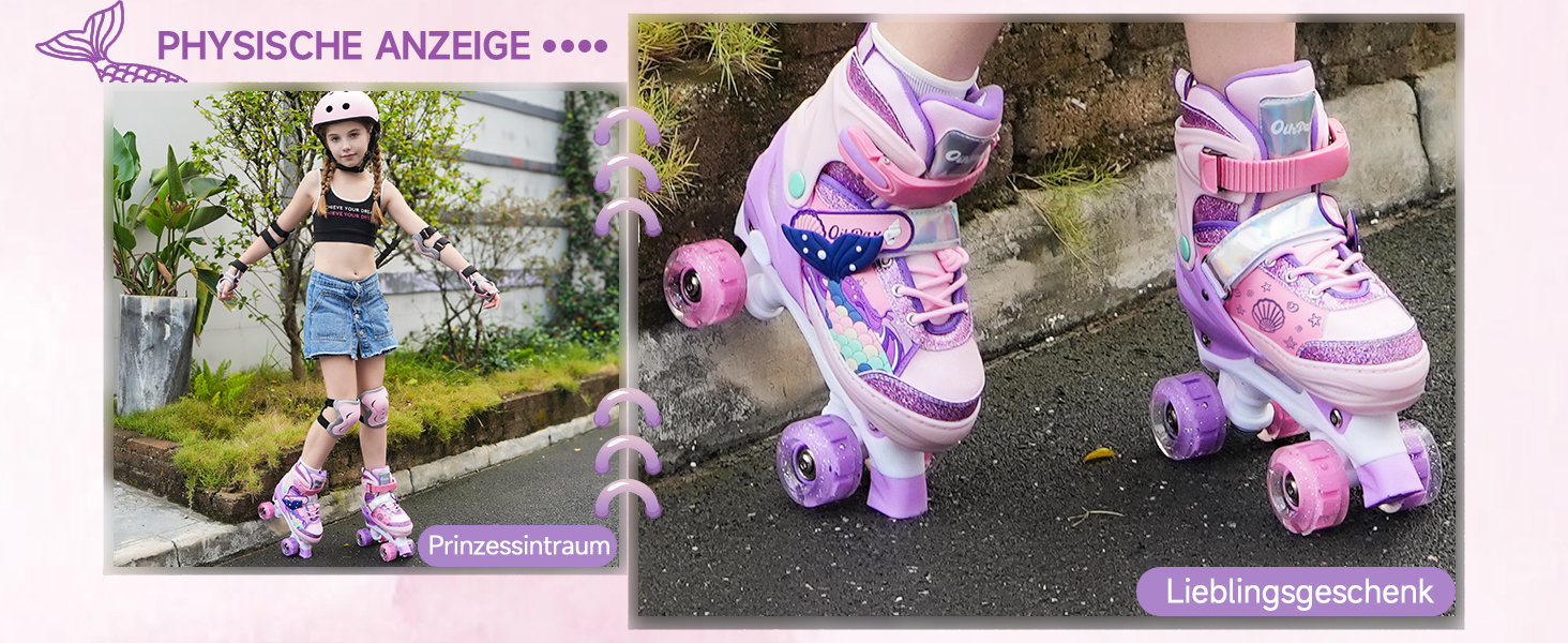 Дитячі ролики Quad з підсвічуванням коліс, регульовані розміри 36-39, рожеві