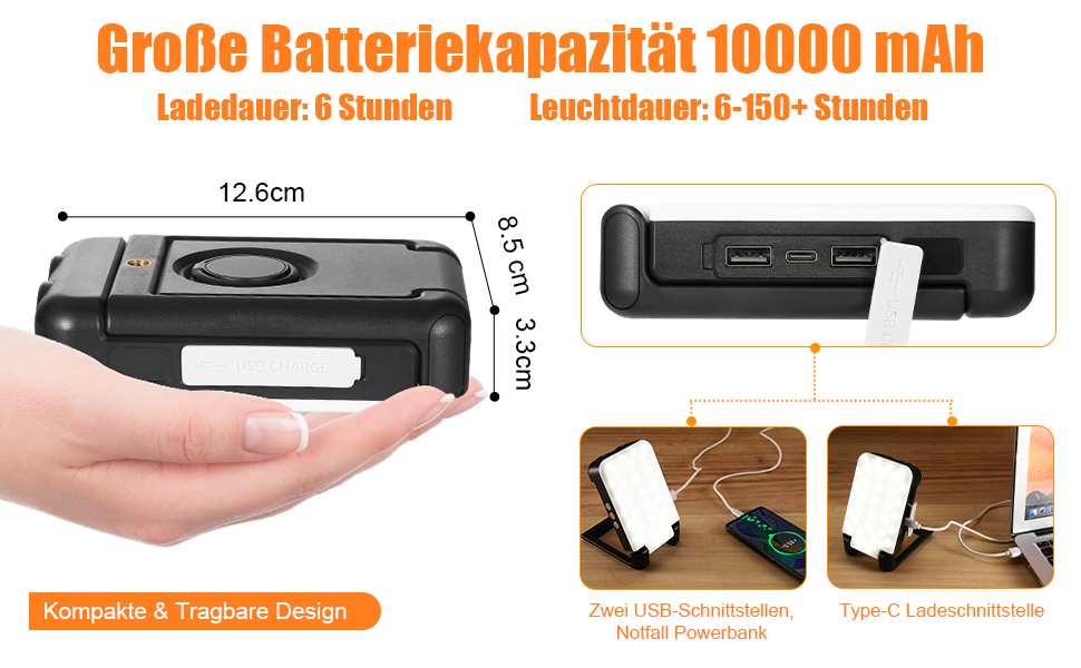 Therlan Ретро кемпінговий ліхтар на акумуляторі, 320LM, IP44, 5000mAh, 180 годин роботи, 3 режими, регулювання яскравості, LED ліхтар для кемпінгу