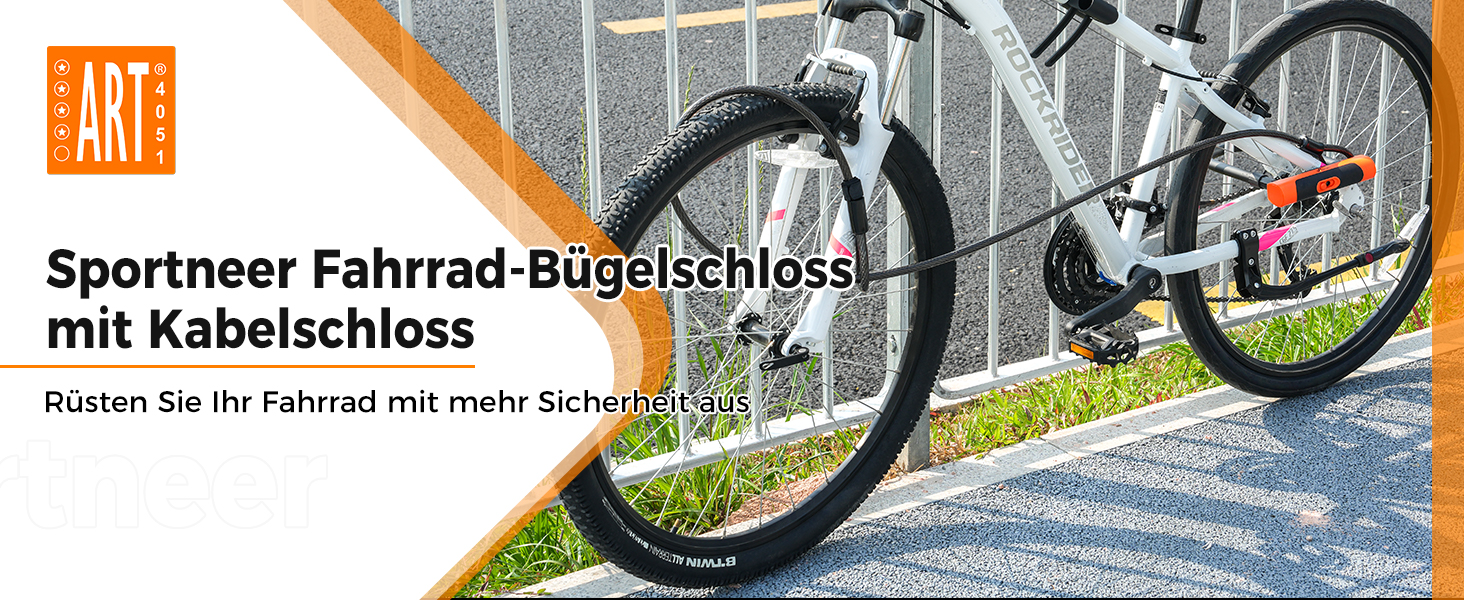 Замок для велосипеда Sportneer Bügelschloss 20 мм: висока безпека, сталевий трос 1.8 м, монтажний кріплення