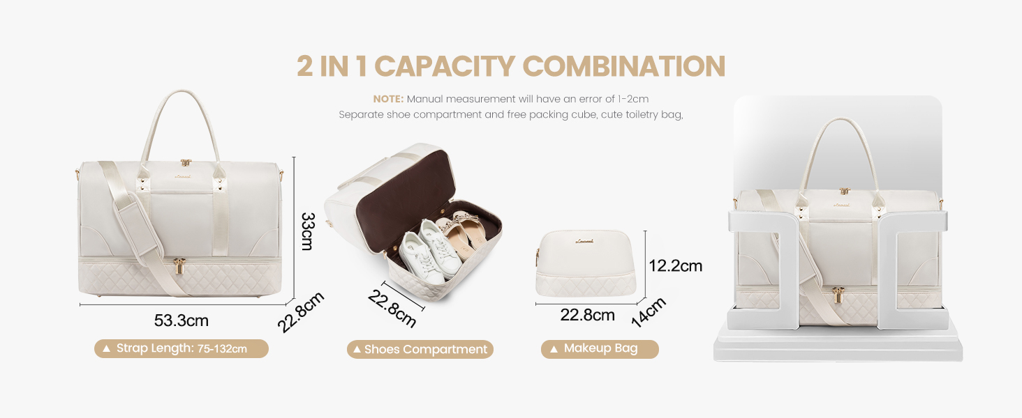 Сумка-мішок LOVEVOOK для подорожей: жіноча дорожня сумка-мішок з відділенням для взуття та мокрих речей, 2 шт. у наборі, 40 л, бежевий колір