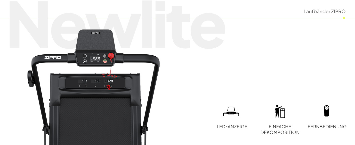 Бігова доріжка ZIPRO Newlite складана, 2 режими, FlatFold, 1-10 км/год, до 110 кг, LED-дисплей, тиха, амортизація Easy Walk