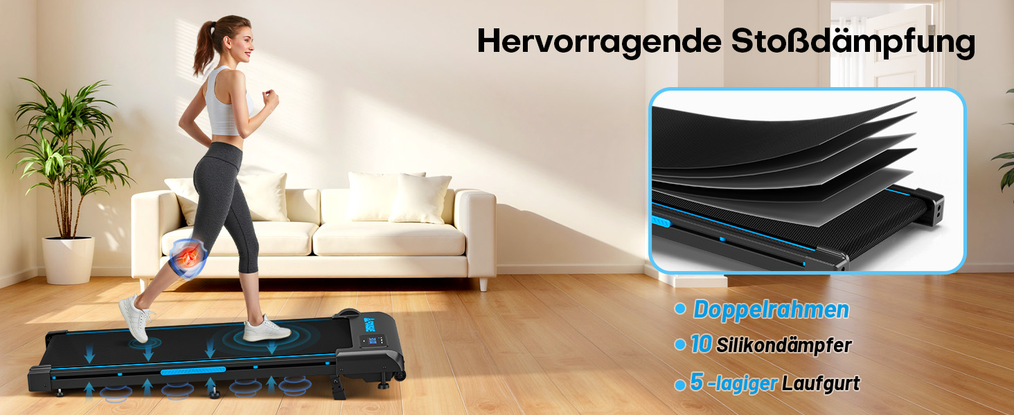 Walking Pad FOUSAE: Бігова доріжка для дому з регулюванням нахилу до 9%, потужність 2.5HP, LED-дисплей, керування з пульта та через додаток, подвійне амортизація, до 150 кг