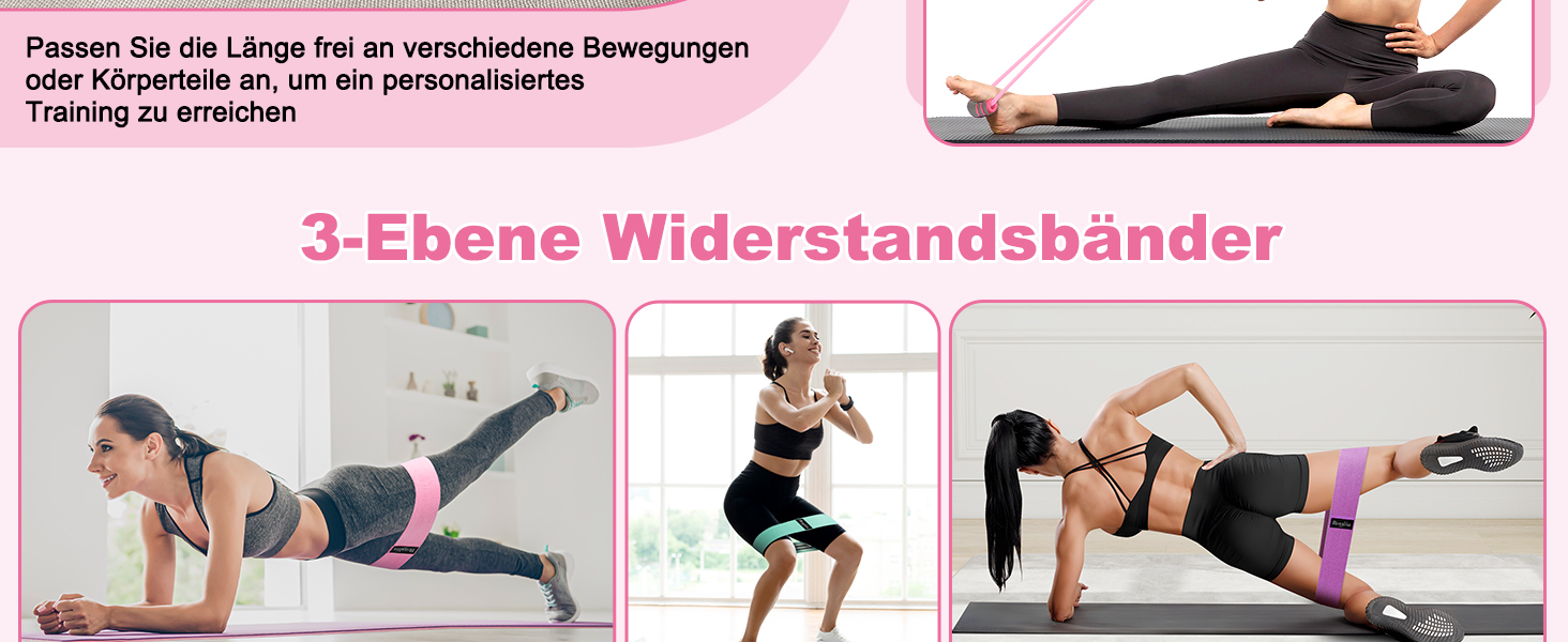 Набір для пілатесу: кільце, фітнес-гумка для стегон, стрічка для розтяжки, фітнес-постер (рожевий)