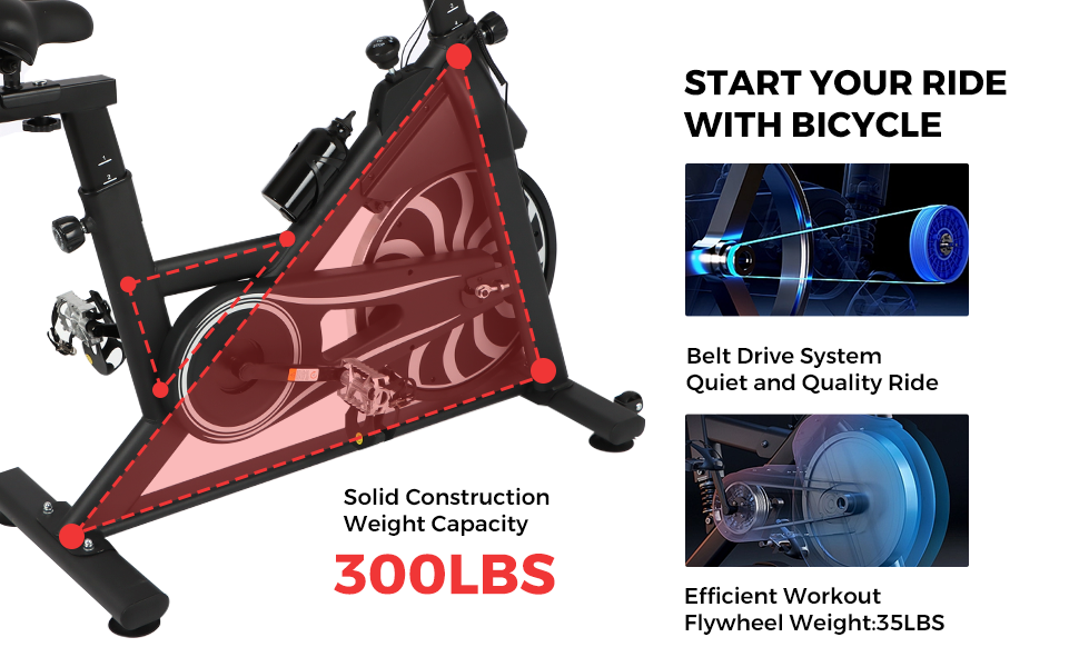 Велосипед для домашніх тренувань - велосипед для домашнього використання, велотренажер з РК-дисплеєм, спінінговий велосипед для фітнес-тренувань у тренажерному залі, місткість 300 фунтів
