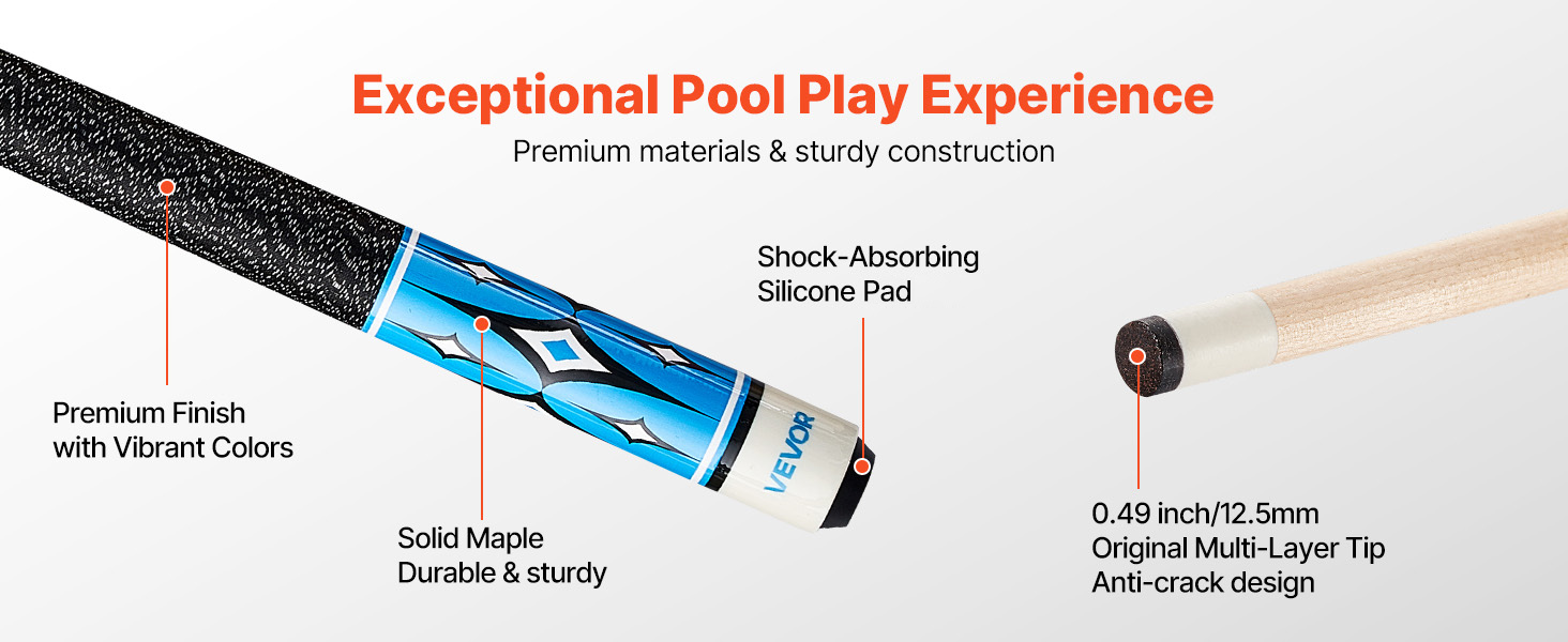 Кю (біліардна палиця) VEVOR, 147.3 см, з багатошаровим наконечником, ABS-з'єднувальний кільце, для професійного більярду, бару, дому, офісу (канадський клен, 4-секційна)