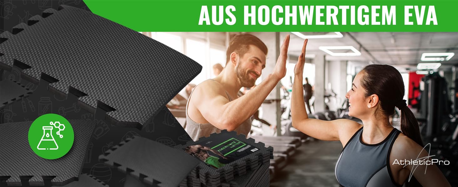 AthleticPro Мат для підлоги спортивний 30x30 см / 60x60 см, посилений захист (+20%), 18 шт, 1.7 м² - Нековзні гумові килимки для спортзалу