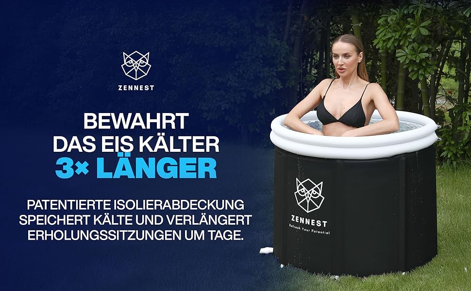 Eistonne Zennest Eistonne для дому 90см – XL Cold Plunge: велика ванна для крижаних процедур на відкритому повітрі з 6-шаровою ізоляцією. Зручна та портативна ванна для дорослих. (Rund-pro)