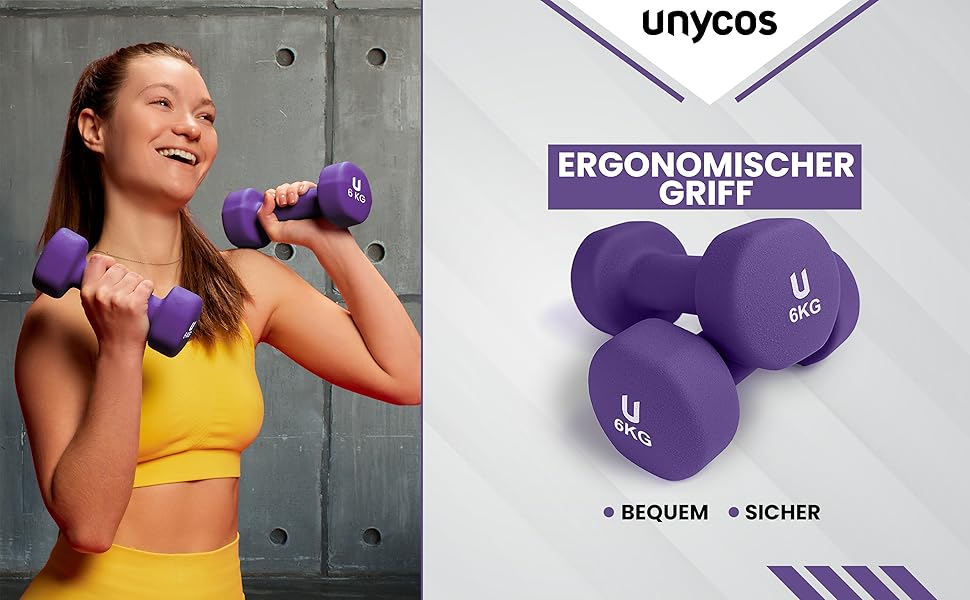 Гантелі неопрованові unycos 2 шт по 6 кг, антиковзкі, для фітнесу, силових тренувань та пілатесу, темно-фіолетові, круглі, для чоловіків і жінок