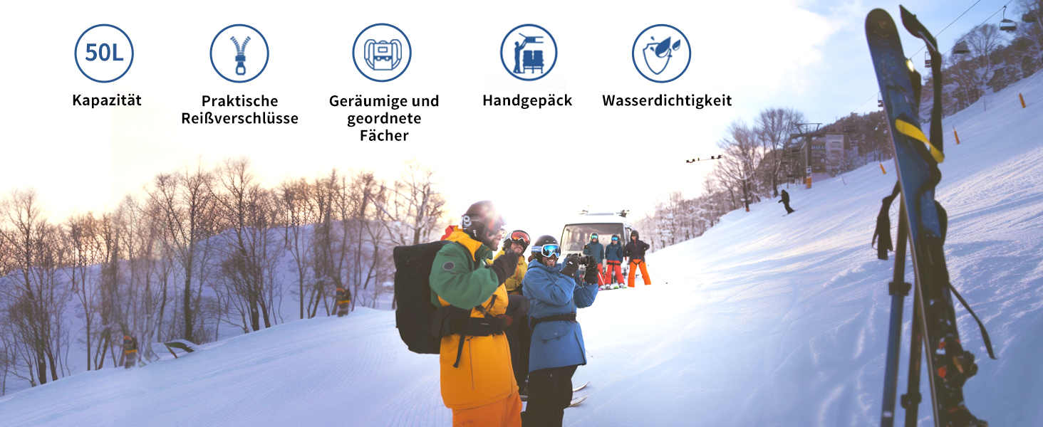 Рюкзак для гірськолижного спорядження Unigear 50/70L з кишенею для шолома, чорний, 50/70 літрів