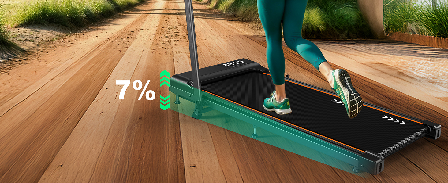 ORISYN Walking Pad - бігова доріжка для дому з регулюванням нахилу 7%, потужність 2.25HP, швидкість 1-12 км/год, 7-шарова поверхня, сірий колір