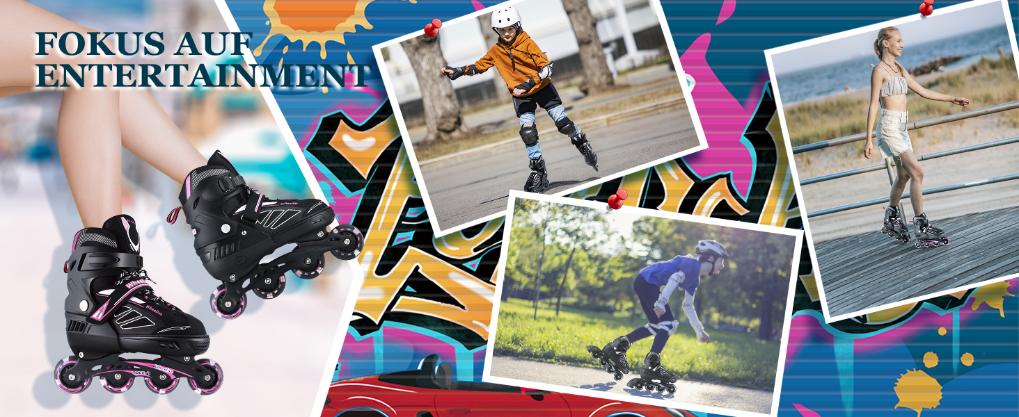 Інлайне ролики дитячі та підліткові регульовані з підсвічуванням коліс, ролики для хлопчиків та дівчаток, підходять для початківців та дорослих, чорно-рожевий, EU 39-42