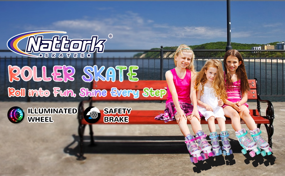 Дитячі ролики Nattork для дівчаток та хлопчиків, регульовані, 4 розміри, ролики на 4 колесах з малюнком метеликів та квітів, подарунок на день народження для занять спортом в приміщенні та на вулиці, розмір M (EU 32-36), Petrol