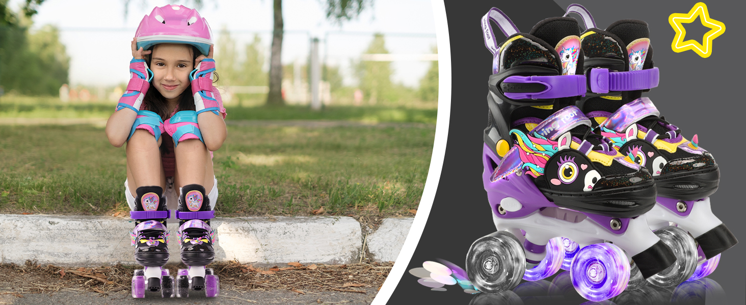 Дитячі ролики Єдиноріг для дівчаток та хлопчиків, регульовані розміри, світлові колеса, ролики-квади для початківців, чорні
