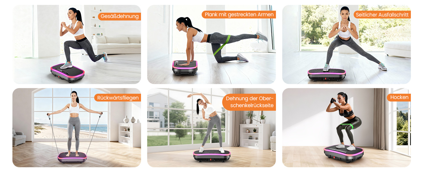 Платформа для вібраційного масажу для схуднення з еластичними стрічками, 9 режимів, 120 рівнів інтенсивності, Bluetooth, LED-дисплей, 150 кг, срібна