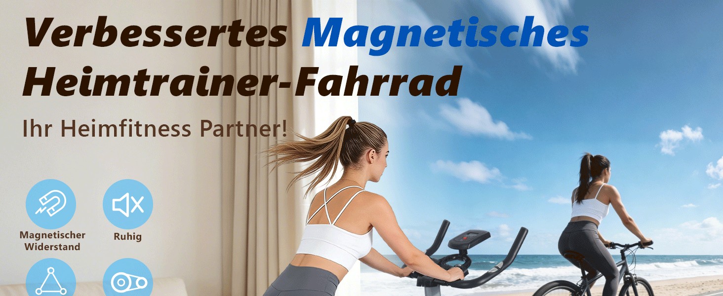 Велотренажер з магнітним опором - велотренажер з регульованим опором, тихий спінінг, висота регулюється, LCD-монітор, тримач для планшета, блакитний, великий