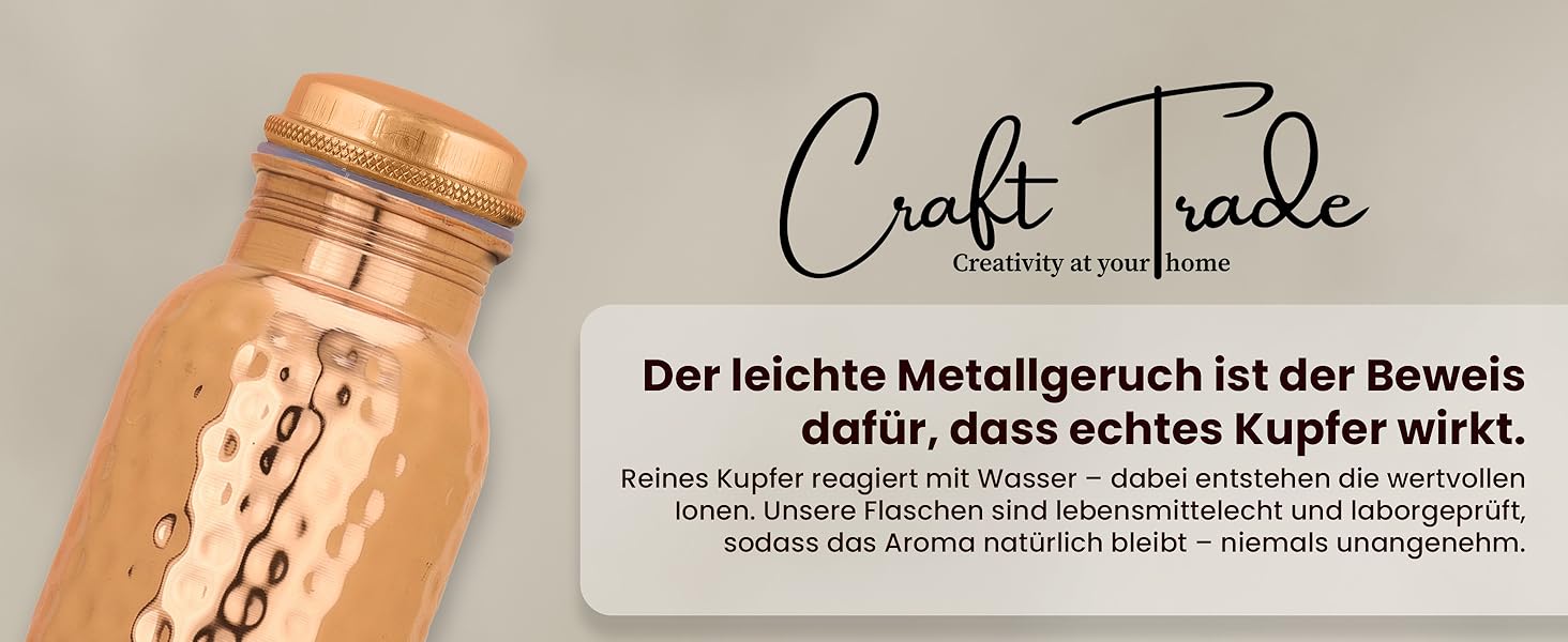 Куперна пляшка для води, 1000 мл, з кришкою та сумкою, витікає захищена, для йоги та офісу (1 шт., натуральний мідь)