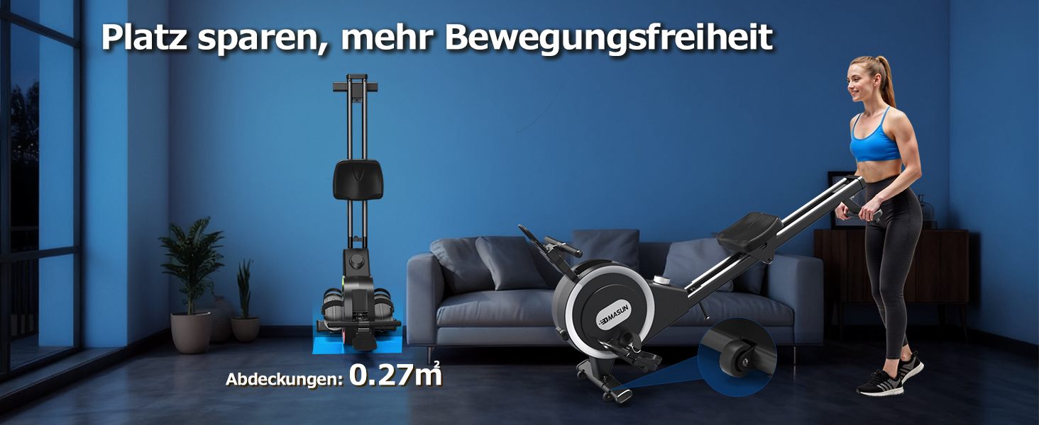 Гребний тренажер DMASUN для дому, [Нова модель 2026] з магнітною системою, покращені рейки подвійного ходу, тиха робота, 16/32 рівні опору, LCD-дисплей, до 160 кг, чорний