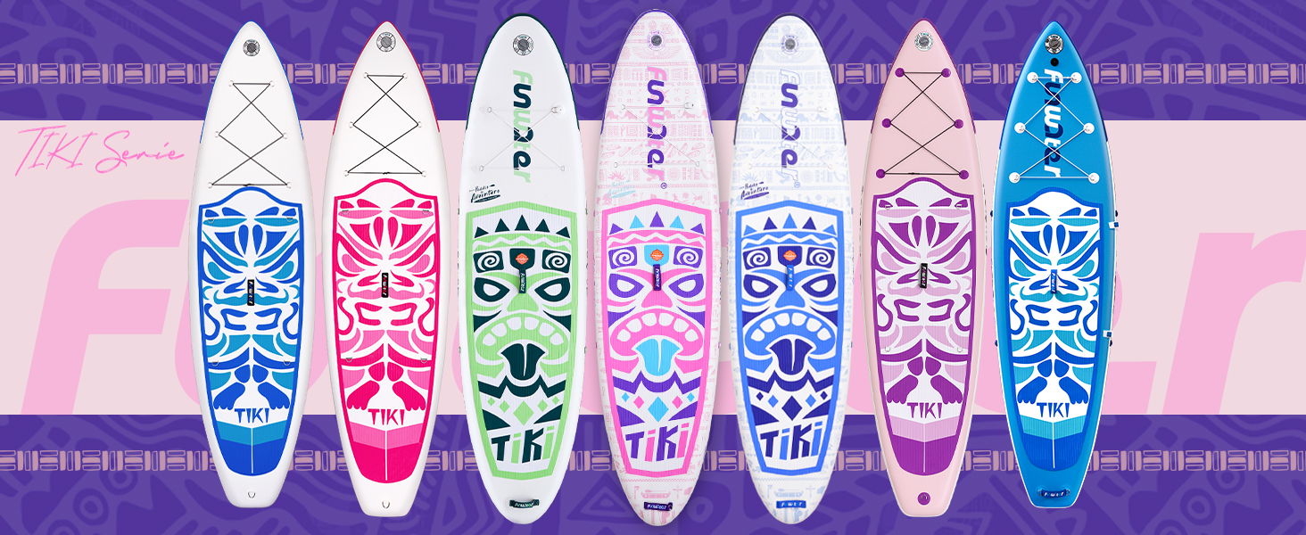 Надувний SUP Борд FunWater 10'6'-11'6' – для початківців та сімей, з антиковзким EVA-деком, веслом, насосом та аксесуарами (10'6-TIKI-Pink/Violett/Weiß)