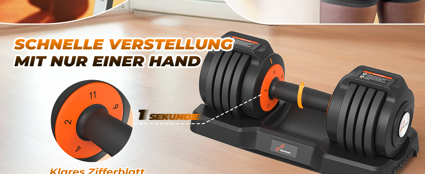 Sportneer Регульовані гантелі 2 шт. - набір, 5-в-1 (2/4/6.5/9/11 кг), обладнання для фітнесу вдома з антиковзним покриттям, набір регульованих гантелей для чоловіків та жінок 11 кг x2