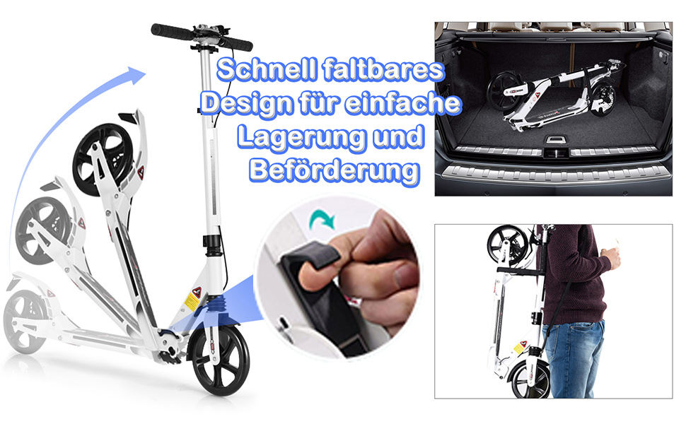 COSTWAY Розкладний електросамокат для дітей та дорослих, білий. Самокат з дзвінком, підніжкою, вантажопідйомністю 100 кг та ременем для перенесення