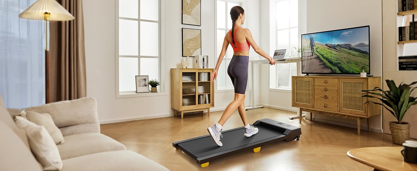 Walking Pad з амортизацією 6 точок, біговий тренажер для дому з нахилом 9%, тихий біговий стіл, 2.5 PS, з пультом дистанційного керування, чорний