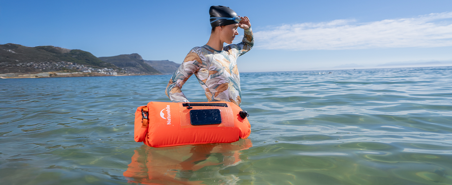 Надувна плавуча шина Naturehike 18L з двома повітряними камерами. Сумка-гідрочохол, водонепроникна пляжна сумка з регульованим поясом для плавання та відпочинку на узбережжі (Рожева/18л/Оновлена)