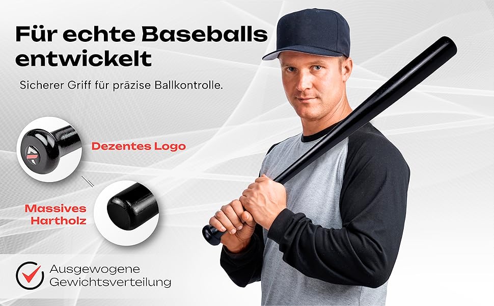 Біта для бейсболу Redfield з масиву дерева (76 см) - екологічна, чорна або натуральна
