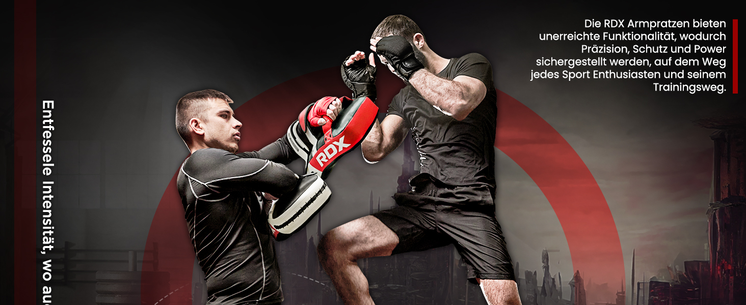 Шлагбафер RDX для бойових мистецтв, вигнутий захист для ударів ногами, кикбоксинг, муай-тай, шкіряне боксерське подушечка RDX, MMA, тайські подушечки, боксерські подушечки (1 шт.), універсальний розмір, червоний