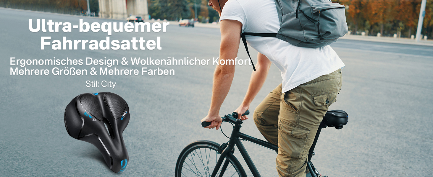 Велосипедне сидіння YOUNGDO: гелеве, комфортне, дихаюче, з амортизацією, ергономічне, водонепроникне, блакитне для міста