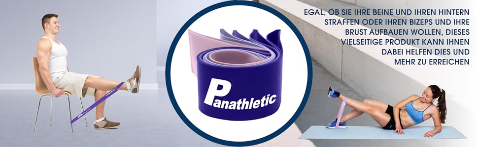 Фітнес-гумки Panathletic, набір 5 шт. – різні рівні опору, інструкція, eBook, сумка – 5 фітнес-гумок, гімнастичний банд, еластичний стрінг чорного, червоного, жовтого, синього, зеленого кольорів (фіолетовий)