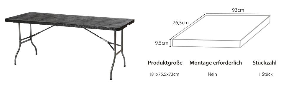 Складний стіл Sekey Buffettisch 181x75,5x73 см, ротанг, сірий - для саду, балкону, тераси, кемпінгу