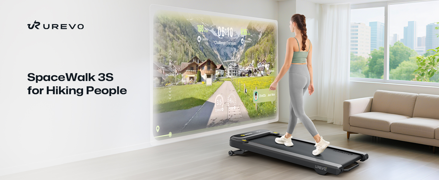 Smart Walking Pad [Spacewalk 3S] Чорний: Ходункова доріжка з автоматичним нахилом, 42x108 см, для дому та офісу