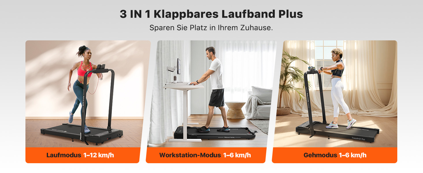 Біговий тренажер Mobvoi Home Laufband Plus: Розумний AI 3-в-1, складний, 2.5 PS, LED-дисплей, динаміки, велика поверхня для бігу, додаток TicSports, до 120 кг, швидкість до 12 км/год, регулювання нахилу