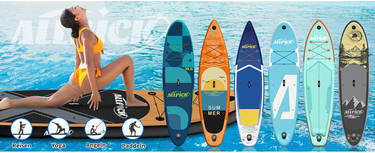 Надувний SUP Борд ALLPICK Premium з аксесуарами, тримачем для камери, регульованим веслом, для початківців та досвідчених, 200 кг, вінтажний дизайн з імітацією текстури дерева