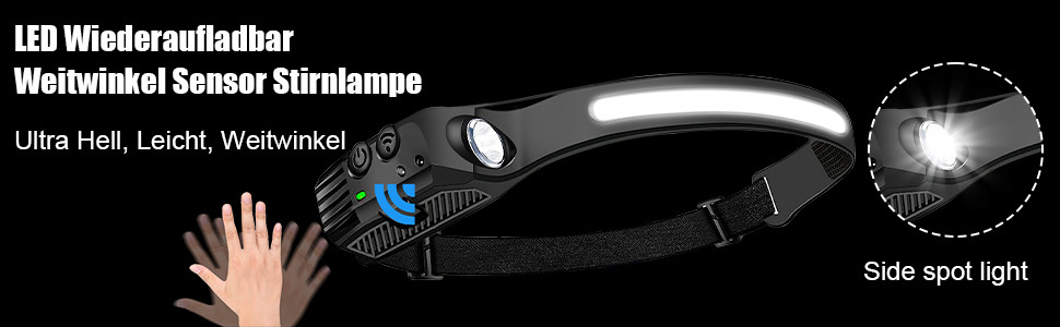 LED налобний ліхтар, 2 шт., 230° широкий кут огляду, з червоним сигнальним світлом, 6 режимів освітлення, датчик, водонепроникність. Ідеально для бігу, риболовлі та активного відпочинку