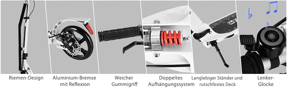 COSTWAY Розкладний електросамокат для дітей та дорослих, білий. Самокат з дзвінком, підніжкою, вантажопідйомністю 100 кг та ременем для перенесення