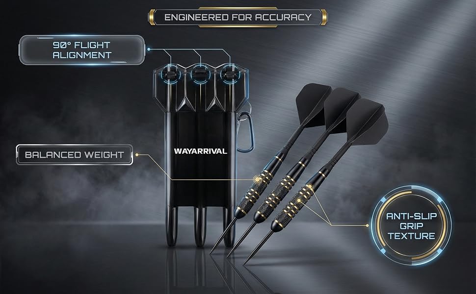 Набір сталевих дротиків Steeldarts (3 шт) з латунними барелями 23г, сталевими голками, футляром та заточувачем для сизалевих мішеней
