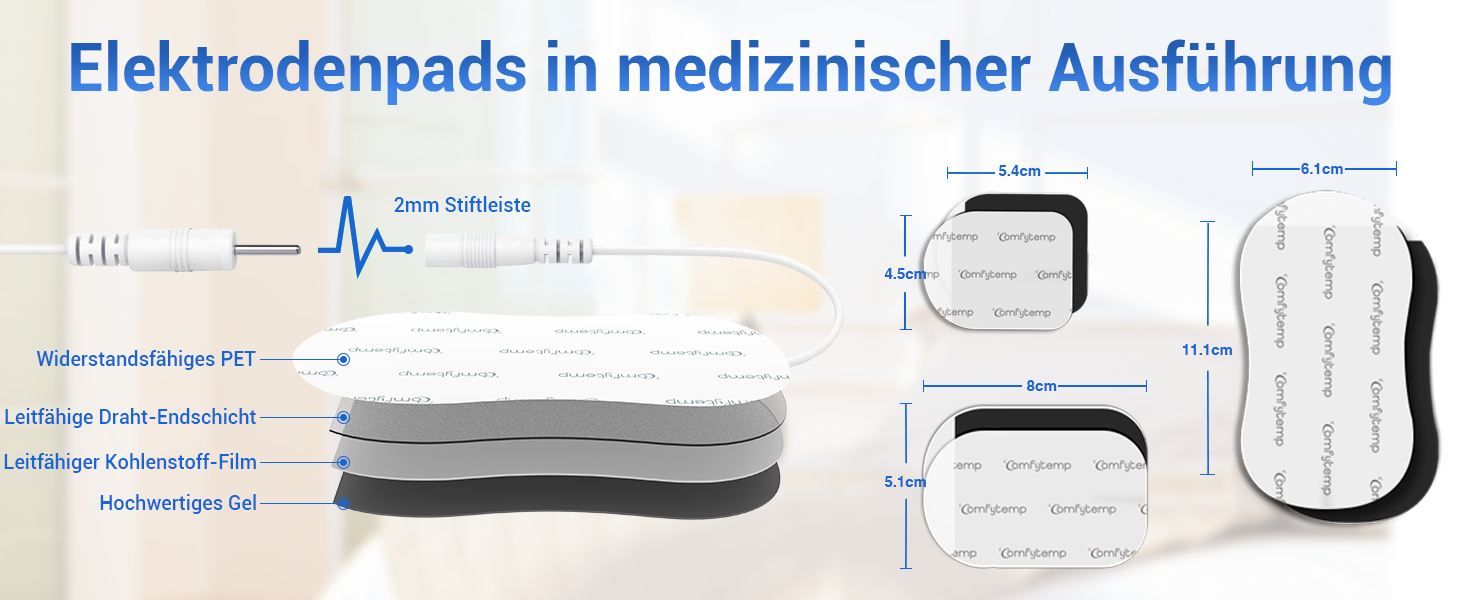 Пристрій TENS/EMS Comfytemp K6106 з 4 каналами та 8 електродами для терапії болю та масажу, 24 режими, 10 електродів