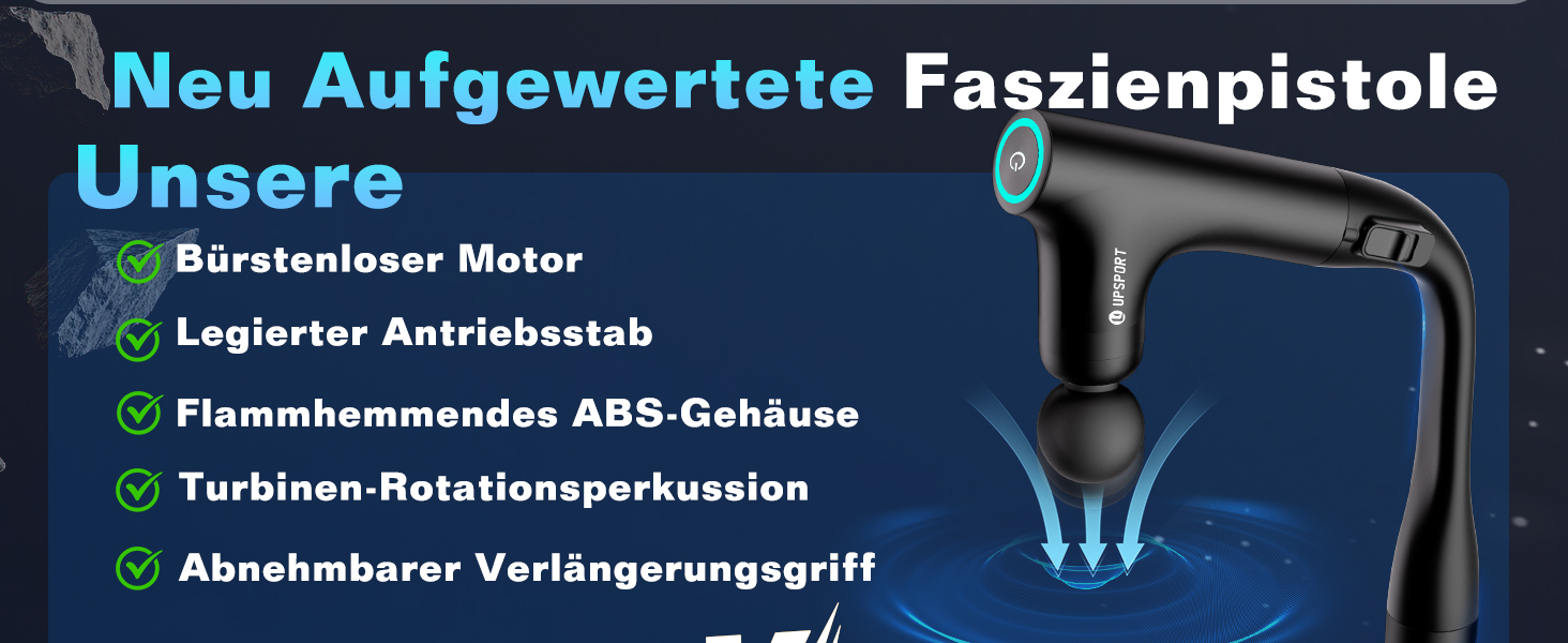 Масажер для м'язів з перкусійною дією (фасціальний пістолет) 3 в 1: для спини, шиї, тіла, з турбо-режимом та подовжувачем