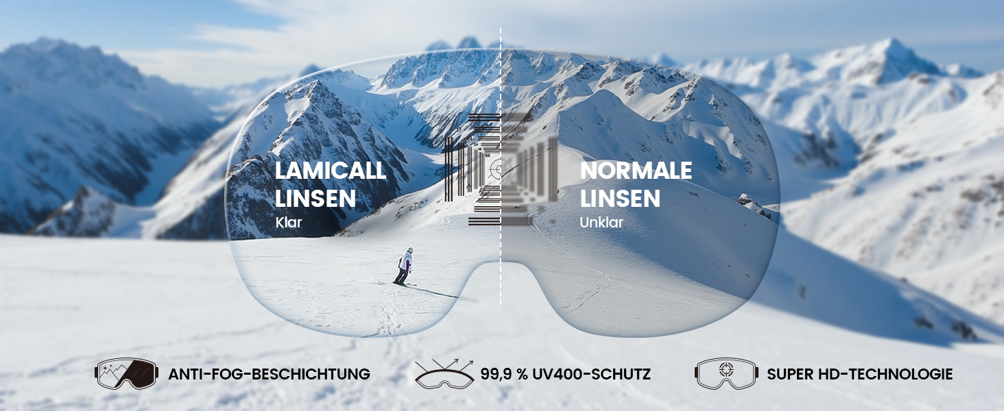 Ламмікал - Скі-маска для чоловіків та жінок, сноуборд маска з OTG - [Ultra HD, широке поле зору] - Анти-туманна скі маска для людей у окулярах, дзеркальна сноуборд маска, скі маска UV400 з захистом від відблисків (Покращена - біла рама - рожевий колір (VLT: 28%))