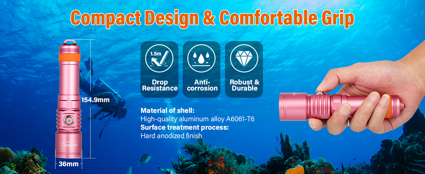 Ліхтар підводний LED Orcatorch DC710, 3000 люмен, USB-C, IP68, 150м, рожевий