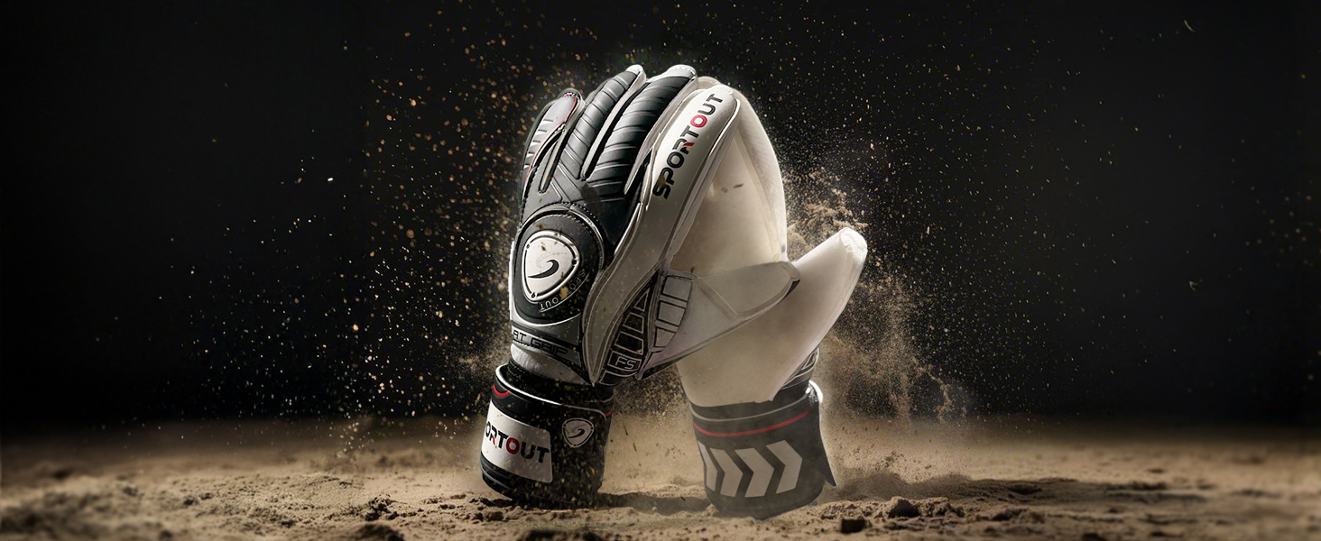 Воротарські рукавички Sportout з Fingersave, 4 мм латекс, для дітей, підлітків та дорослих, чорний, розмір 9